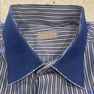 Stefano Ricci Blue and White Striped Dress Shirt